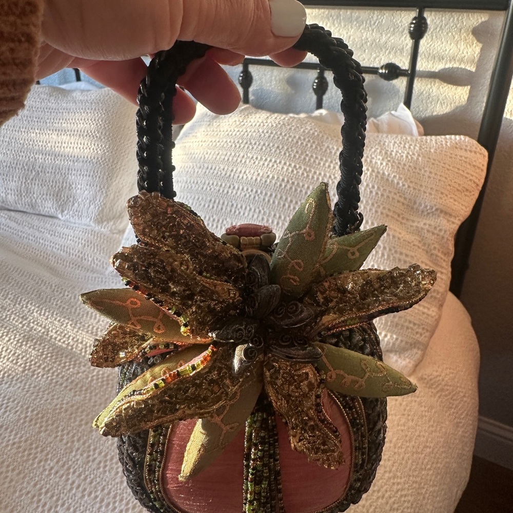 Mary Frances Pink and Green Embellished Decorative Handbag